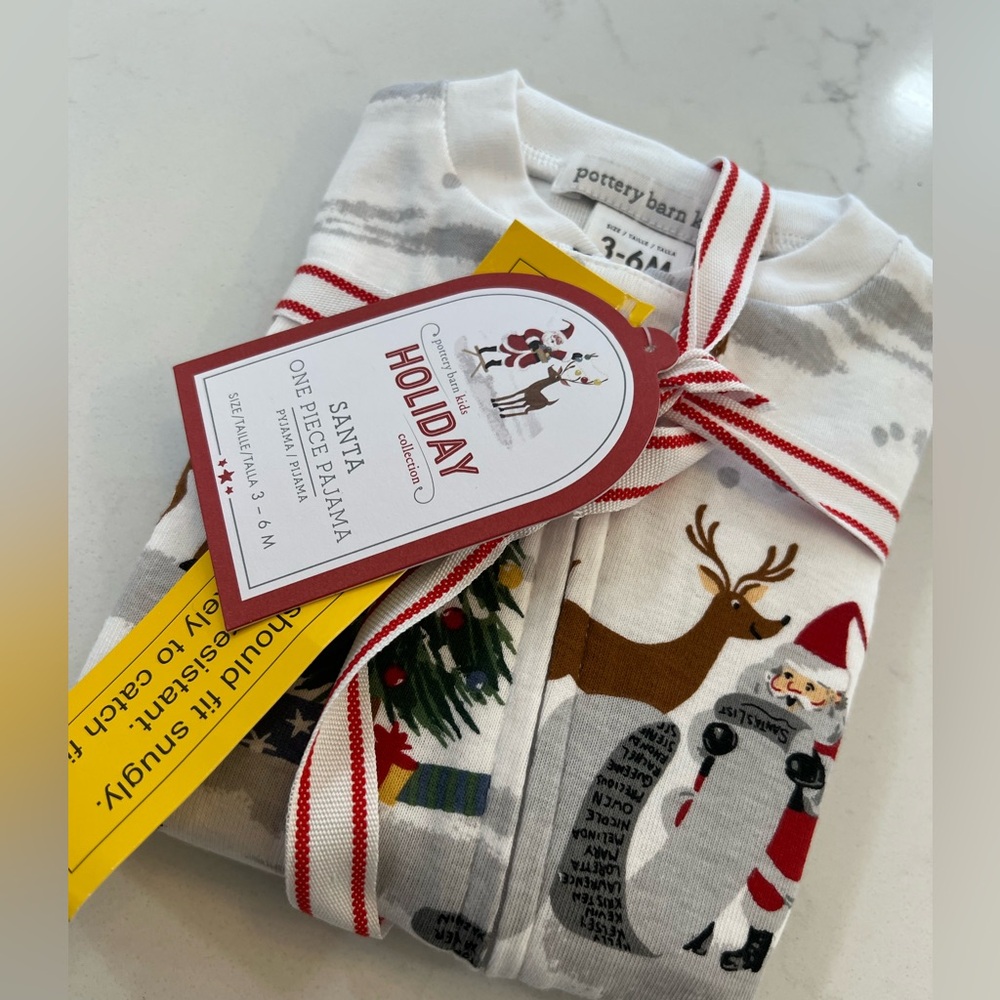 Pottery Barn Kids Festive Santa Pajama - White and Red